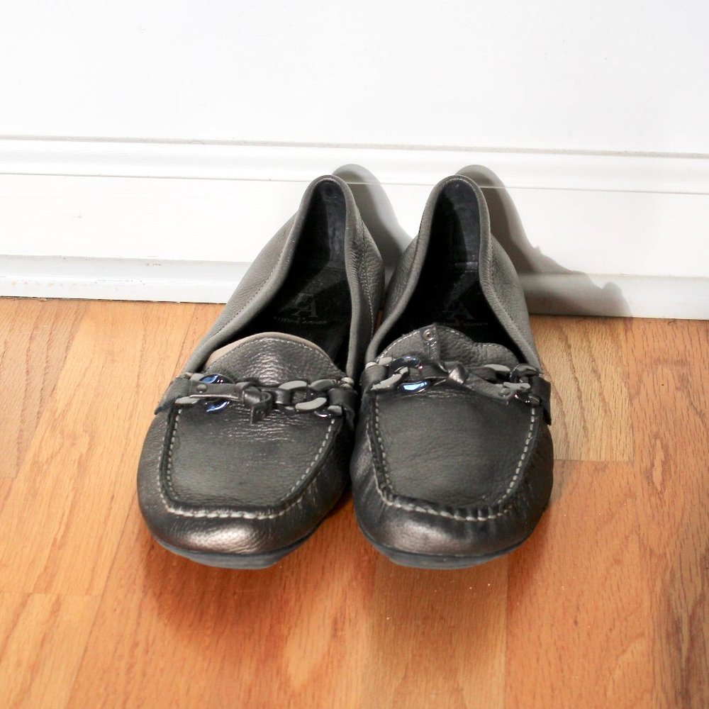 Etienne Aigner Gunmetal Silver Melinda Leather Loafers - Picture 2 of 4